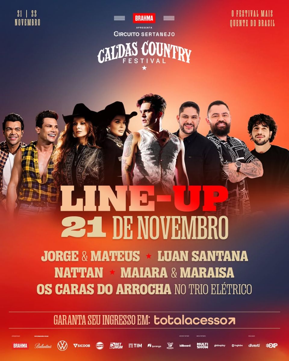 O Caldas Country Festival 2025 começa nesta sexta-feira, dia 21, com shows de Jorge & Mateus, Maiara & Maraisa, Luan Santana e muito mais!